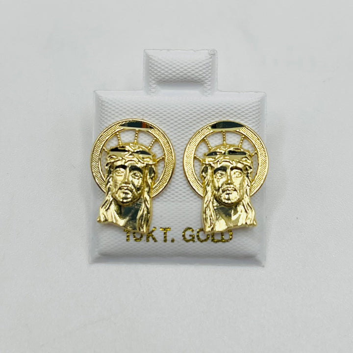 10K Yellow Gold Halo Jesus Earrings