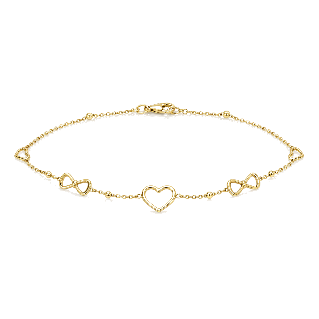 10K Gold Heart & Bow Bracelet 8” — 10K real gold jewelry from STF Diamonds, Los Angeles