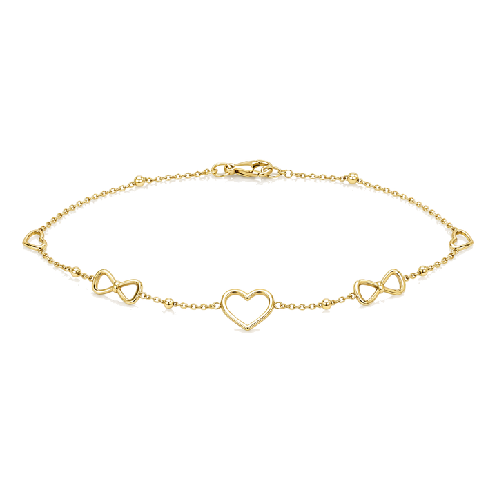 10K Gold Heart & Bow Bracelet 8” — 10K real gold jewelry from STF Diamonds, Los Angeles