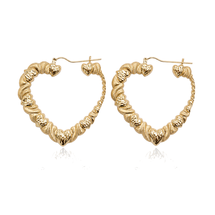 10K Gold Heart Pattern Earrings (1.9") — 10K real gold jewelry from STF Diamonds, Los Angeles