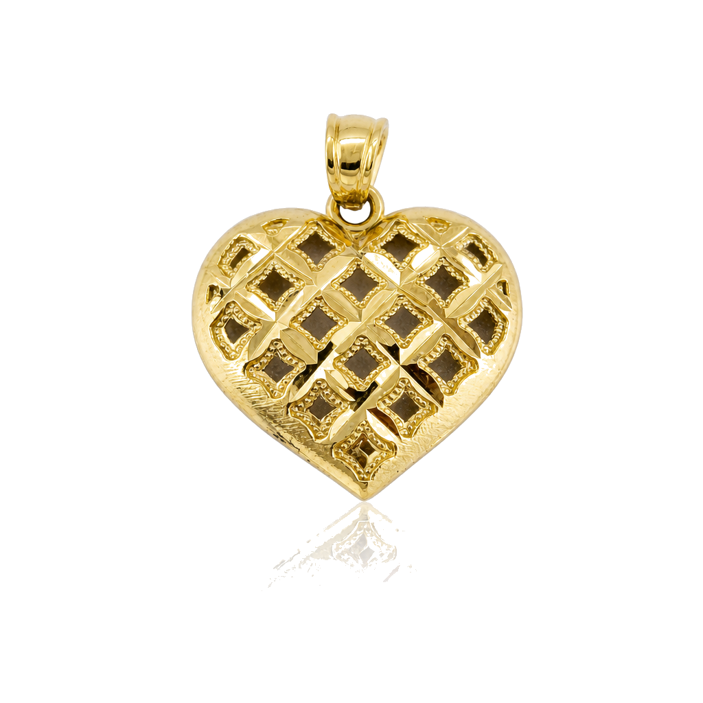10K Gold Heart Quilt Charm — 10K real gold jewelry from STF Diamonds, Los Angeles