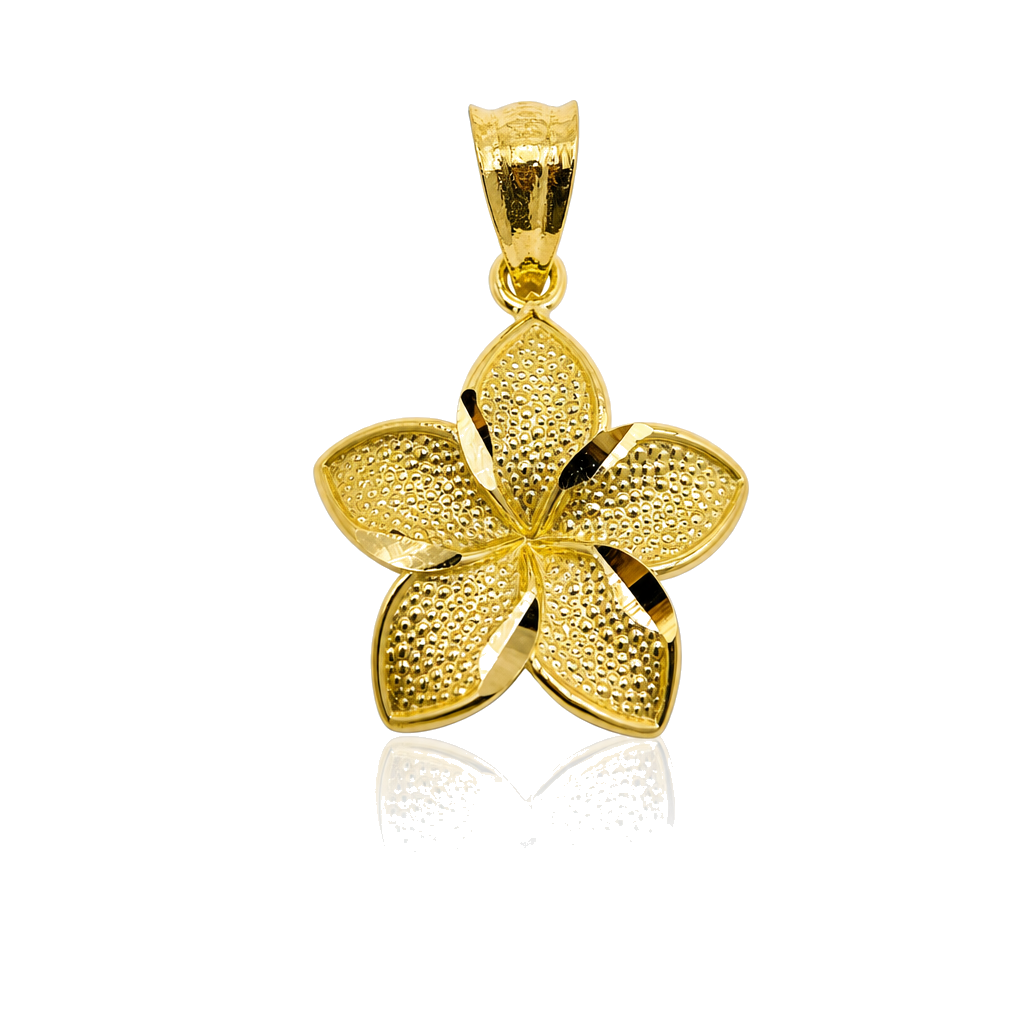 10K Gold Hibiscus Diamond-Cut Border Charm (Medium) — 10K real gold jewelry from STF Diamonds, Los Angeles