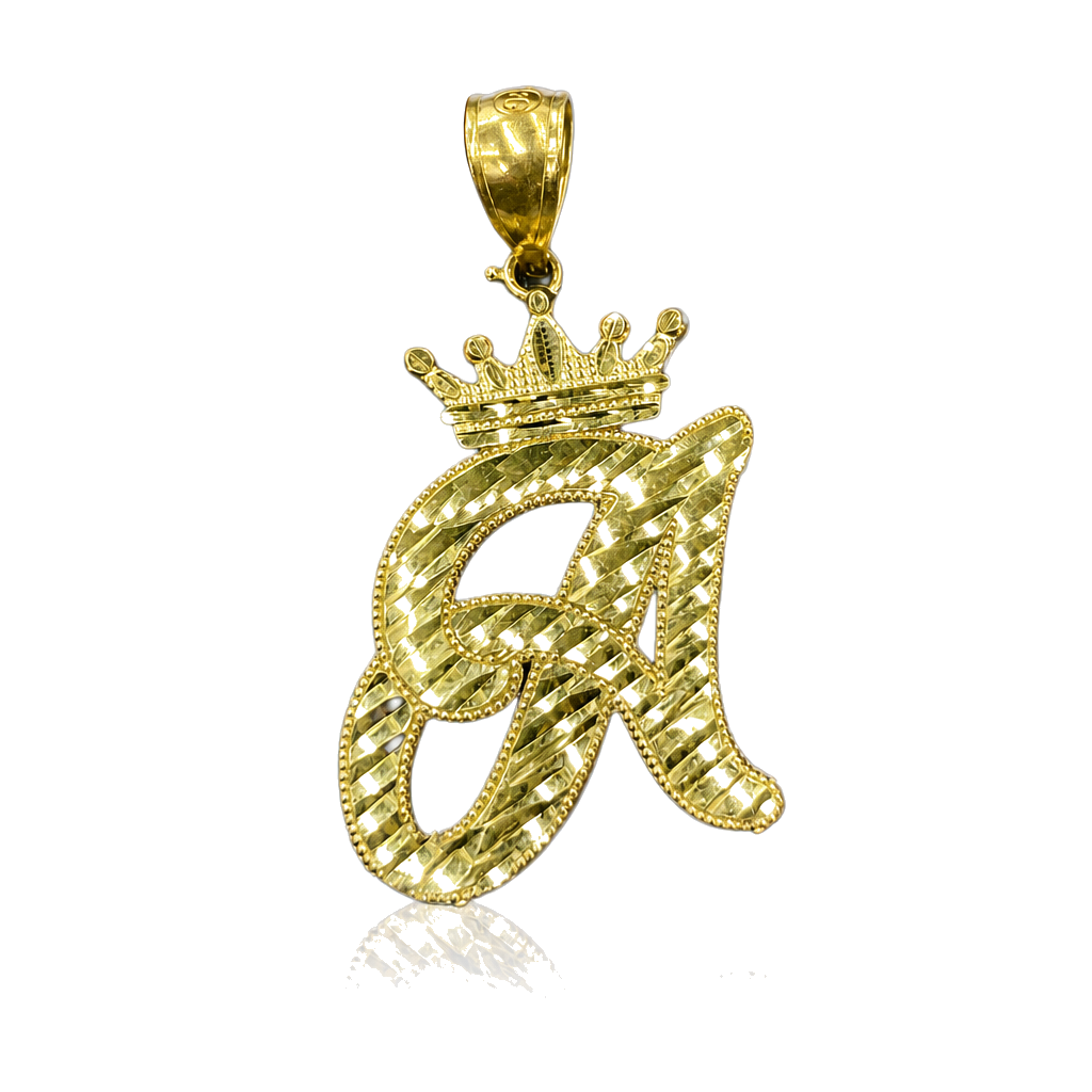 10K Gold Initial Charm with Crown (large) — 10K real gold jewelry from STF Diamonds, Los Angeles