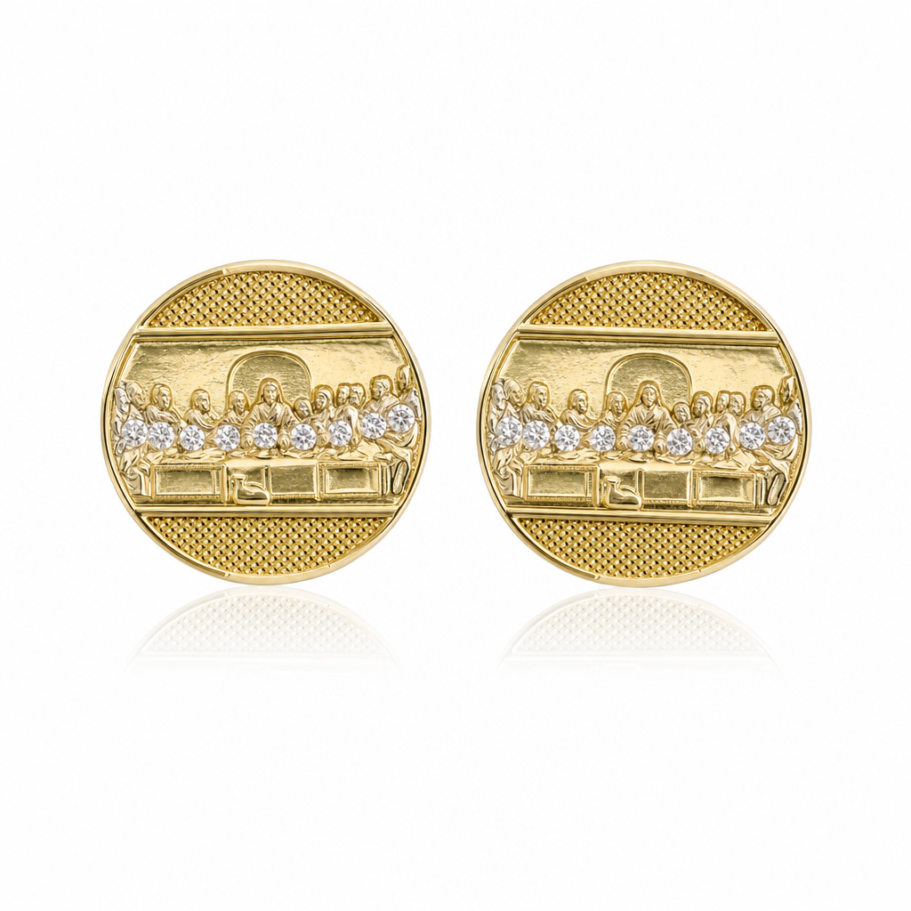 10K Gold Last Supper Disc Earrings (sm) — 10K real gold jewelry from STF Diamonds, Los Angeles