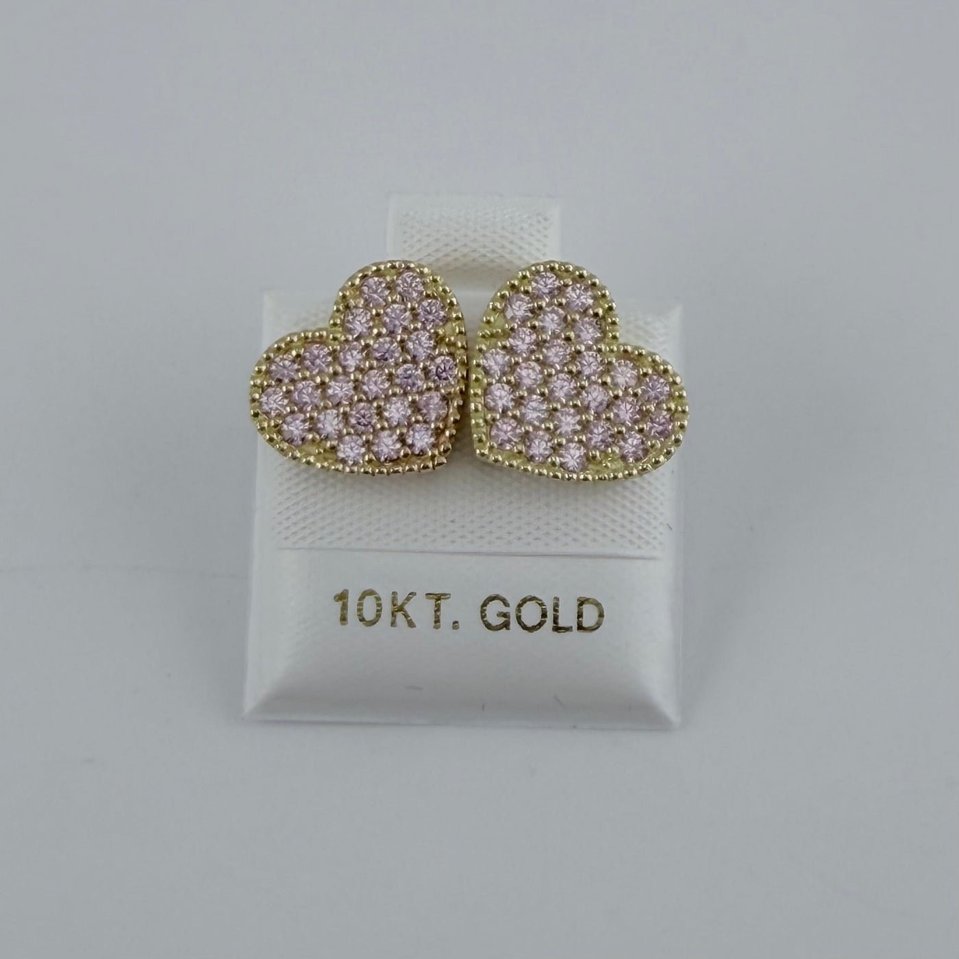 10K Yellow Gold Lumi Heart CZ Earrings Pink