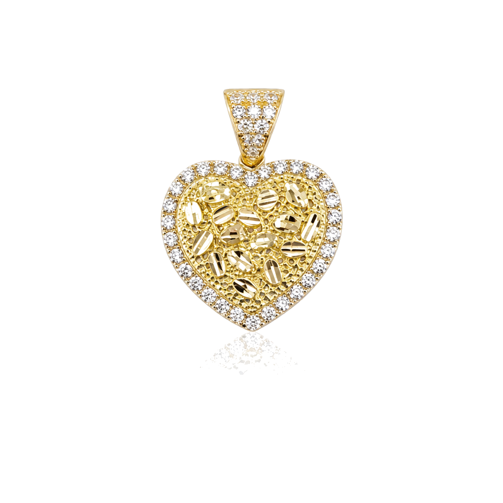 10K Gold Lux Heart Nugget Border Charm — 10K real gold jewelry from STF Diamonds, Los Angeles