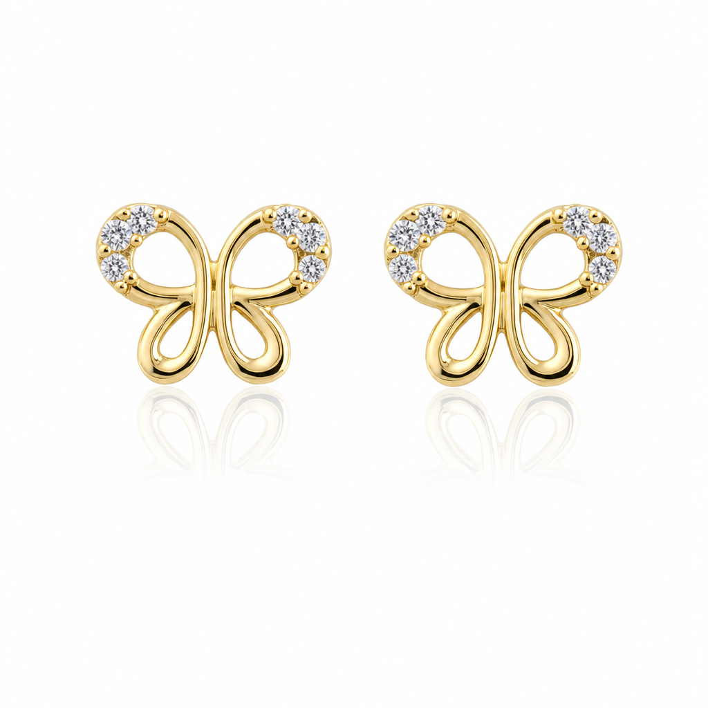 10K Gold Mini CZ Butterfly Earrings — 10K real gold jewelry from STF Diamonds, Los Angeles
