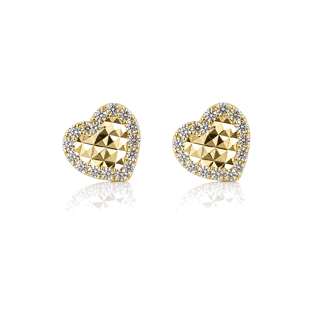 10K Gold Mini Heart CZ Border Earrings (Screwback) — 10K real gold jewelry from STF Diamonds, Los Angeles