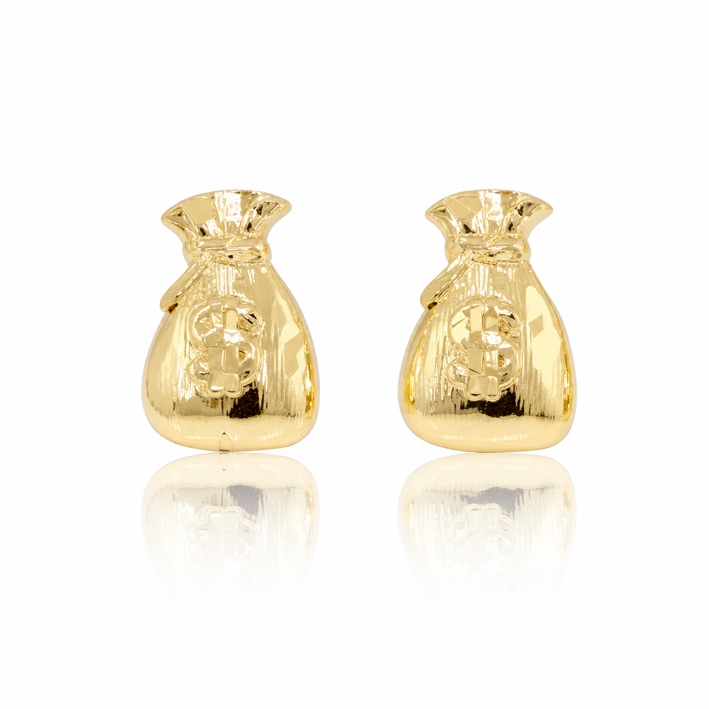 10K Gold Mini Money Bag Earrings — 10K real gold jewelry from STF Diamonds, Los Angeles