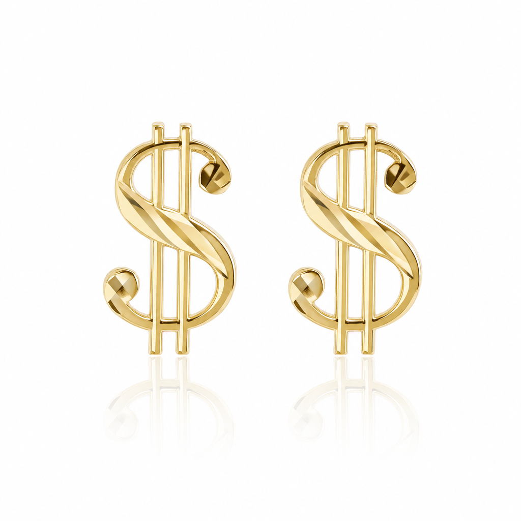 10K Gold Money Sign Earrings (Regular) — 10K real gold jewelry from STF Diamonds, Los Angeles