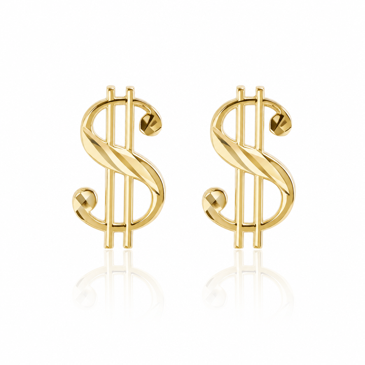 10K Gold Money Sign Earrings (Regular) — 10K real gold jewelry from STF Diamonds, Los Angeles