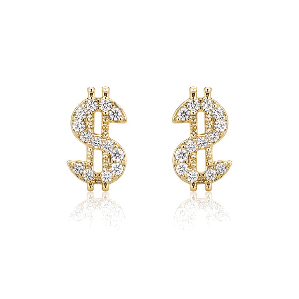 10K Gold Natural Diamond Money Sign Earrings (Screwbacks) — 10K real gold jewelry from STF Diamonds, Los Angeles