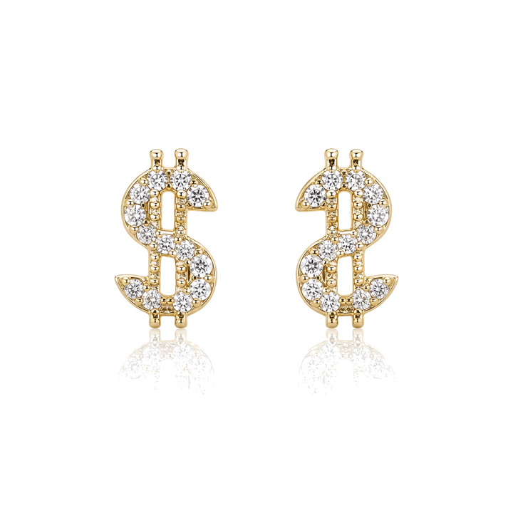 10K Gold Natural Diamond Money Sign Earrings (Screwbacks) — 10K real gold jewelry from STF Diamonds, Los Angeles