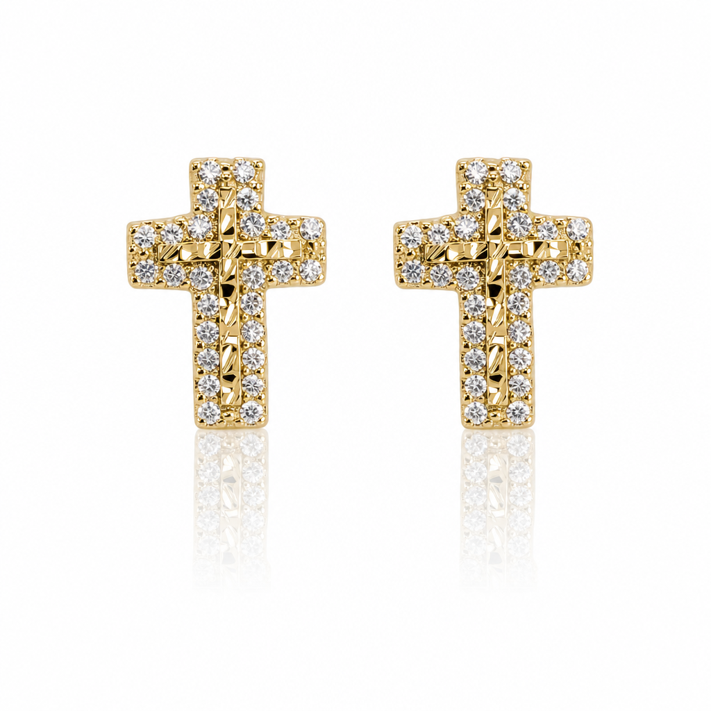 10K Gold Nugget CZ Cross Earrings (S) — 10K real gold jewelry from STF Diamonds, Los Angeles