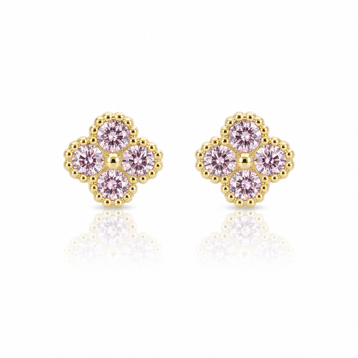 10K Gold Pink Clover CZ Earrings (6mm) — 10K real gold jewelry from STF Diamonds, Los Angeles