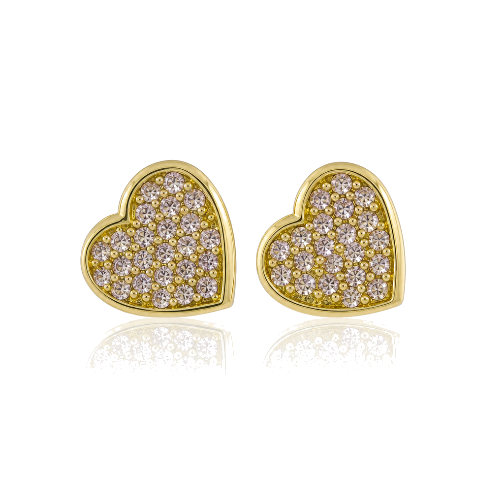 10K Gold Pink CZ Flat Heart Earrings (12mm) — 10K real gold jewelry from STF Diamonds, Los Angeles