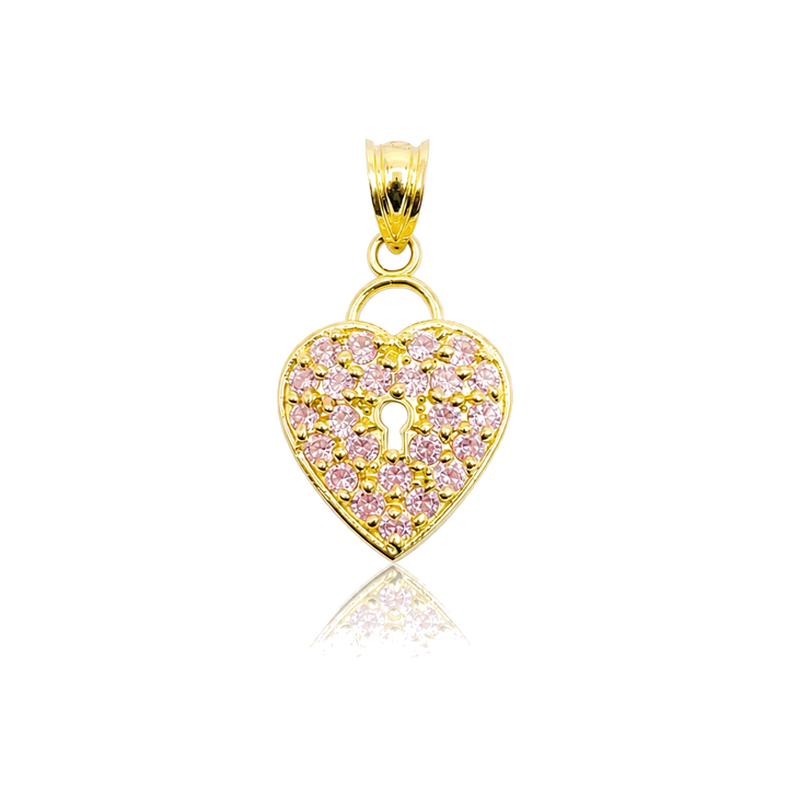 10K Gold Pink CZ Key to My Heart Charm — 10K real gold jewelry from STF Diamonds, Los Angeles