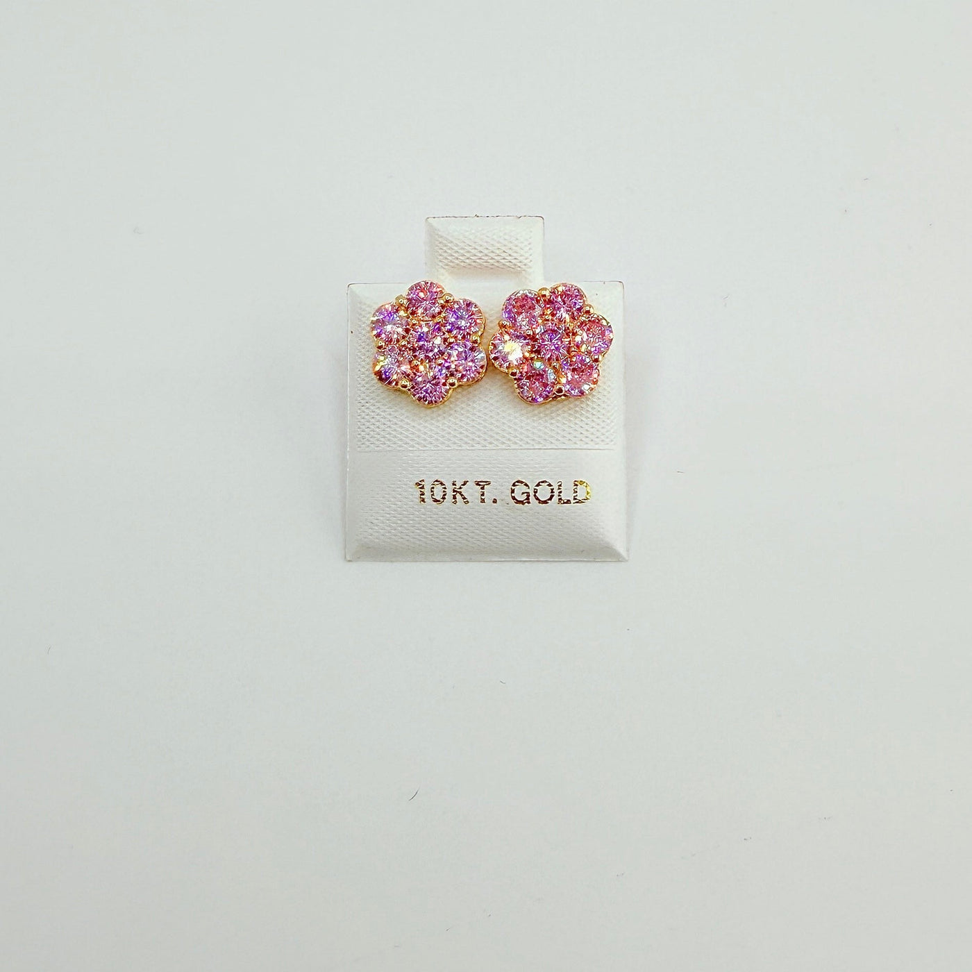 10K Yellow Gold Pink Flower CZ studs 10mm