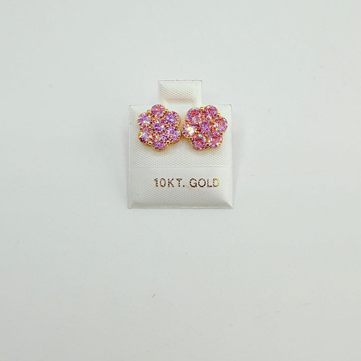 10K Yellow Gold Pink Flower CZ studs 10mm