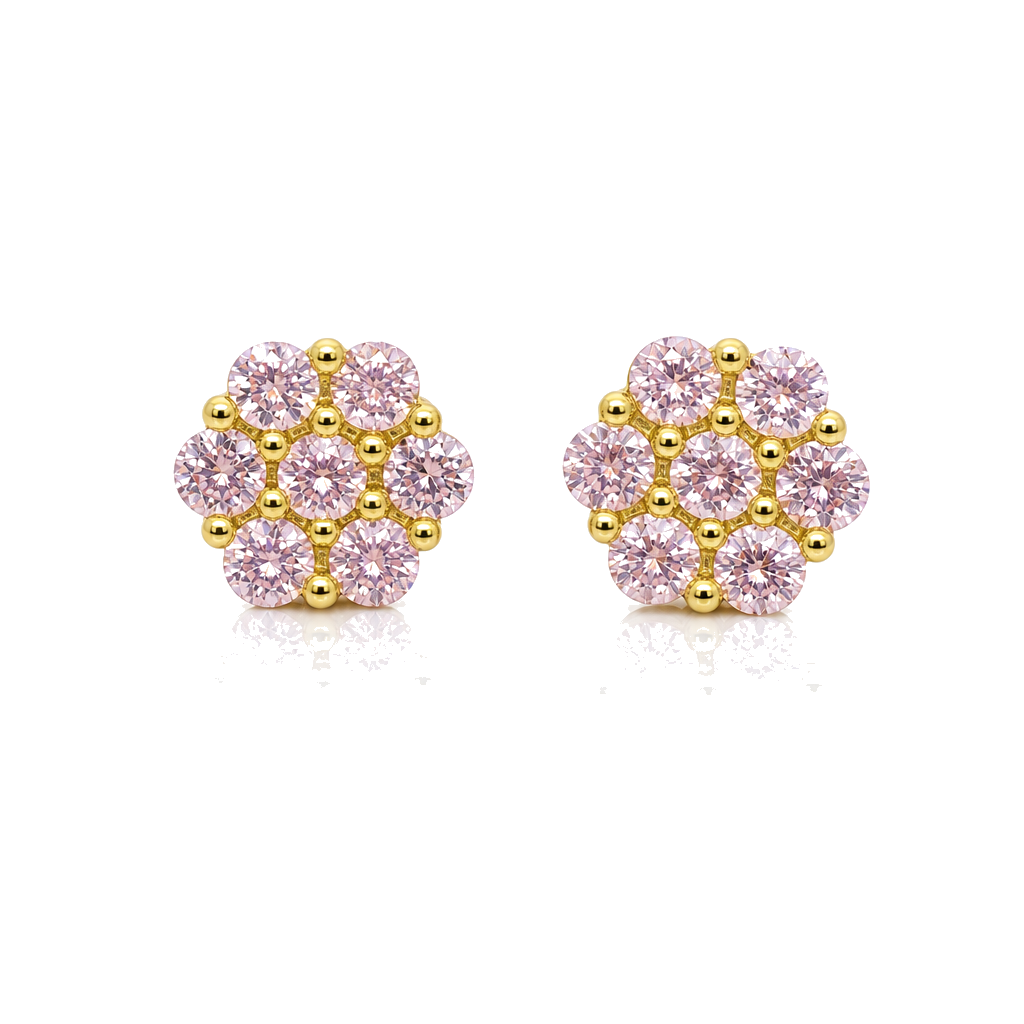 10K Gold Pink Flower CZ studs 6mm — 10K real gold jewelry from STF Diamonds, Los Angeles