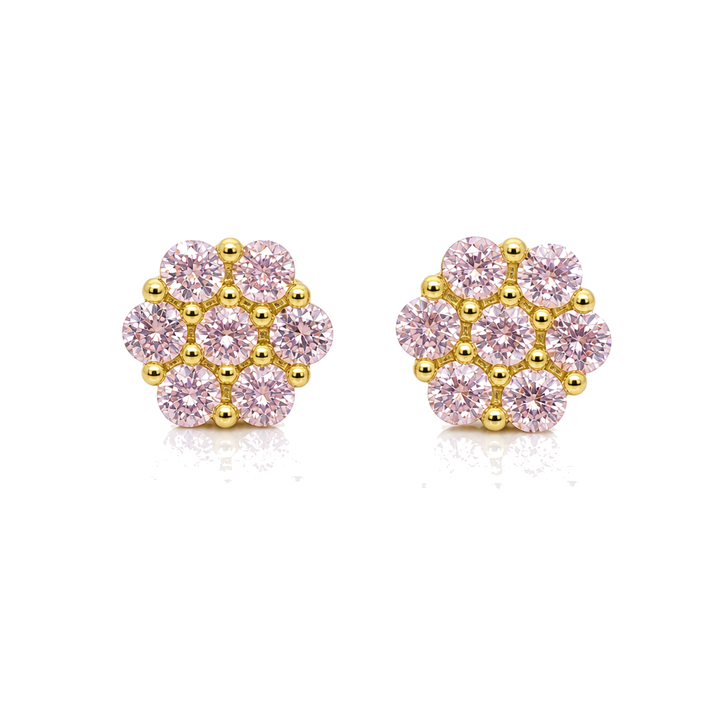 10K Gold Pink Flower CZ studs 6mm — 10K real gold jewelry from STF Diamonds, Los Angeles