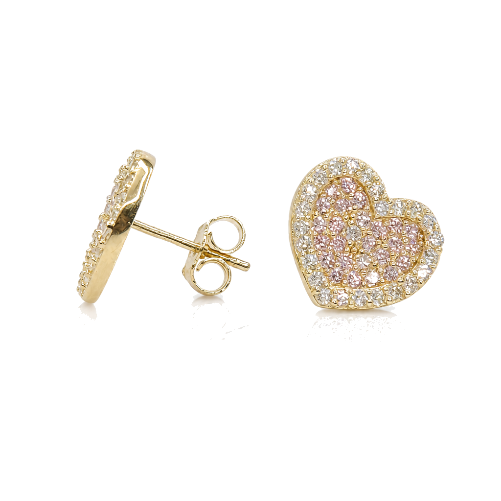 10K Gold Pink Heart Earrings (13mm) — 10K real gold jewelry from STF Diamonds, Los Angeles