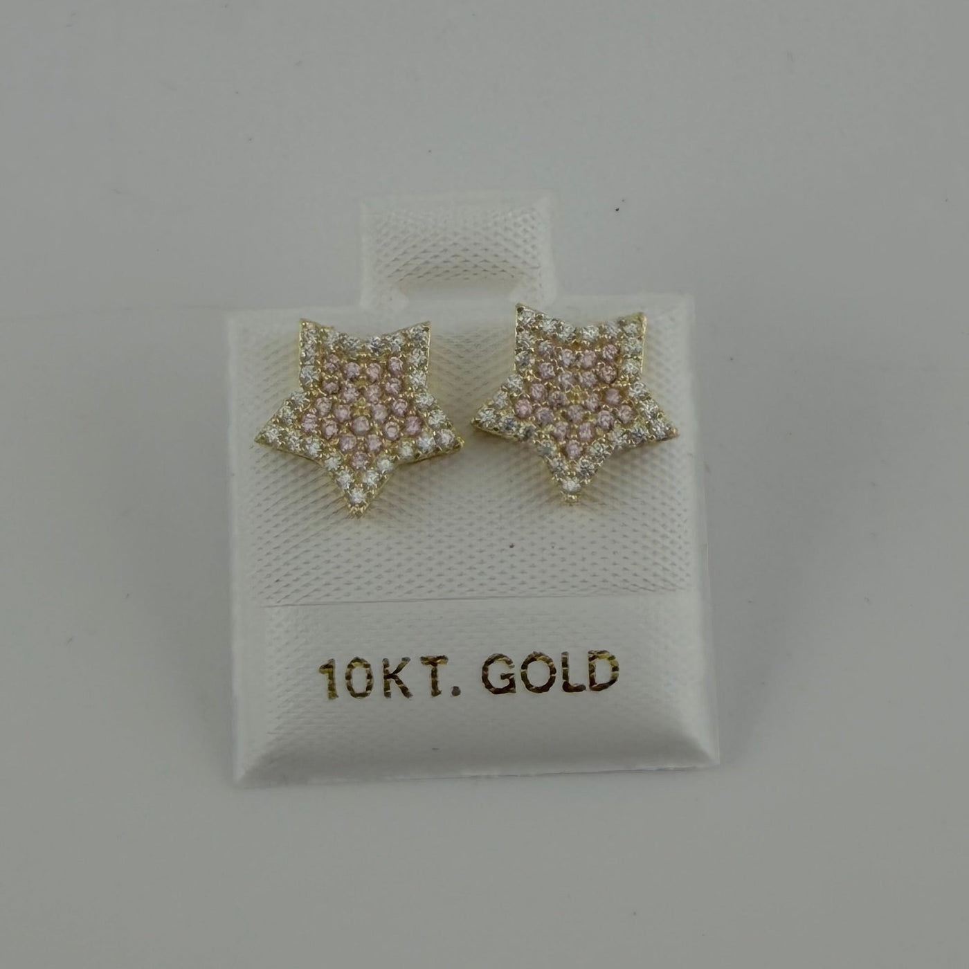 10K Yellow Gold Pink & White CZ Star Earrings