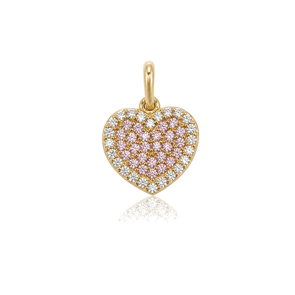10K Gold Pink/White CZ Heart Charm (sm) — 10K solid gold jewelry from STF Diamonds, Los Angeles