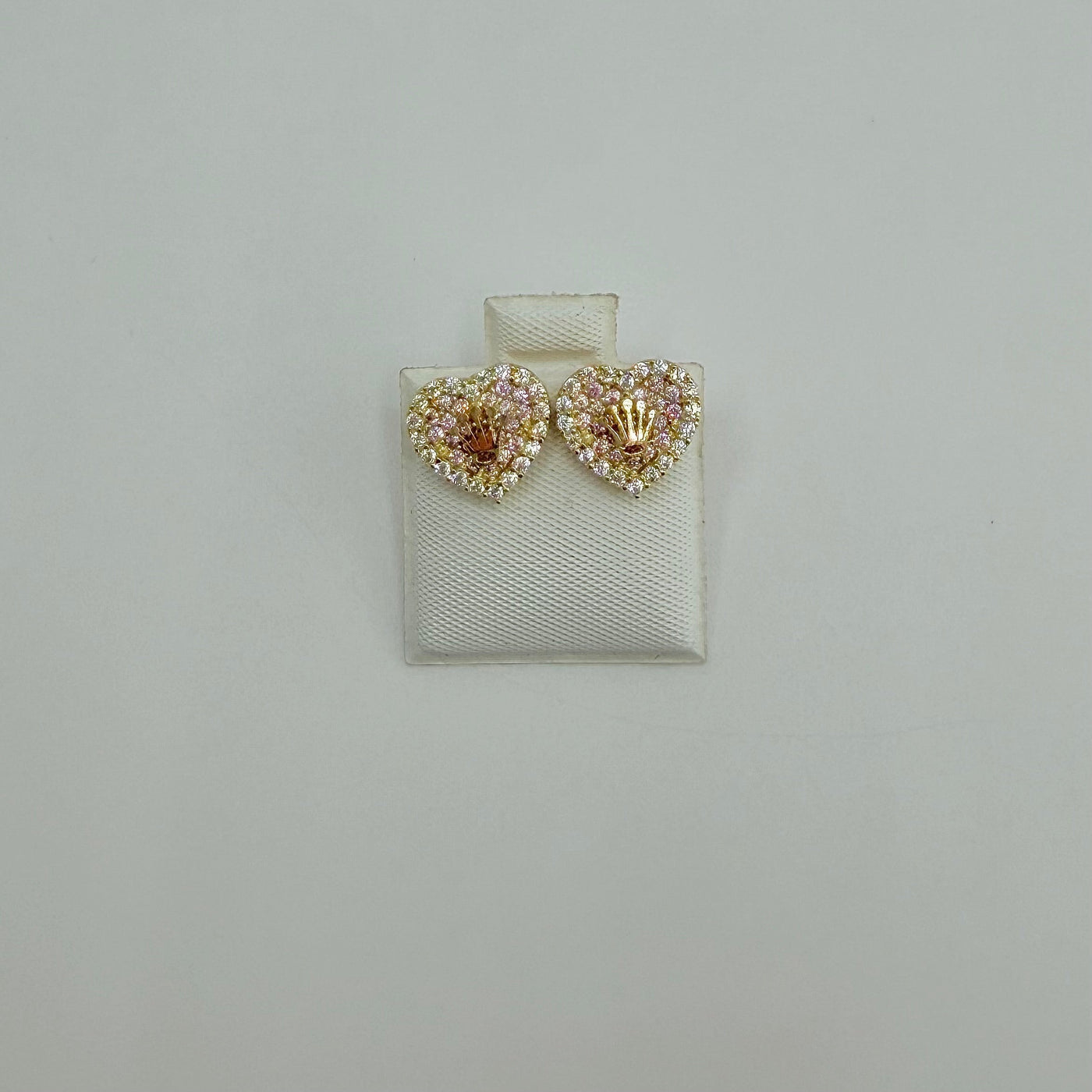 10K Yellow Gold Princess Pink CZ RX Crown Earrings