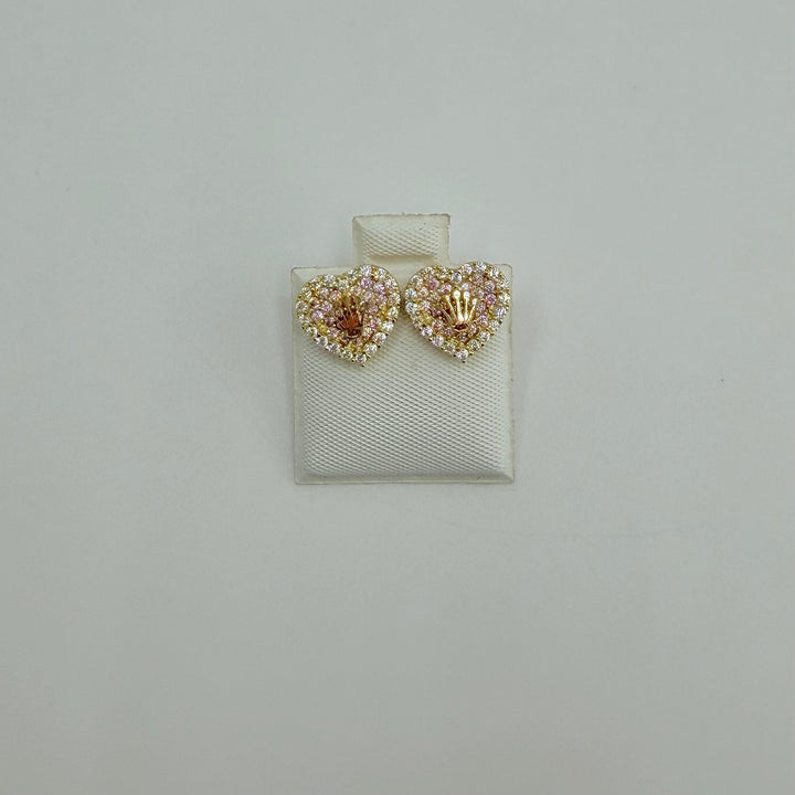 10K Yellow Gold Princess Pink CZ RX Crown Earrings