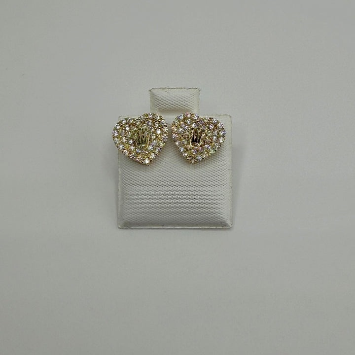 10K Yellow Gold Princess White CZ RX Crown Earrings (M)