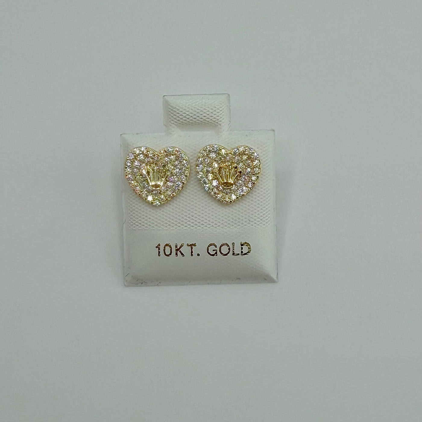 10K Yellow Gold Princess White CZ RX Crown Earrings (S)