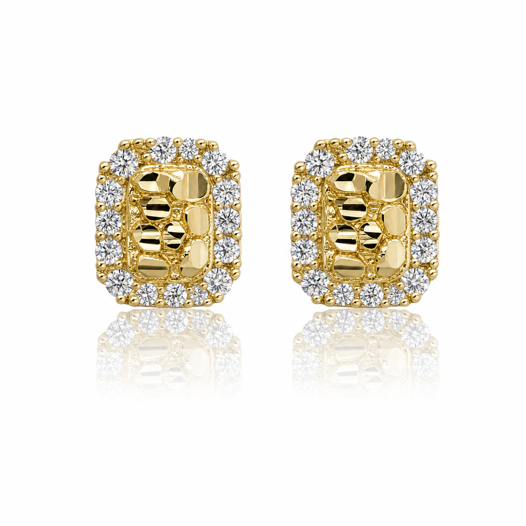 10K Gold Rectangle Nugget CZ Border Earrings (Xs) — 10K real gold jewelry from STF Diamonds, Los Angeles