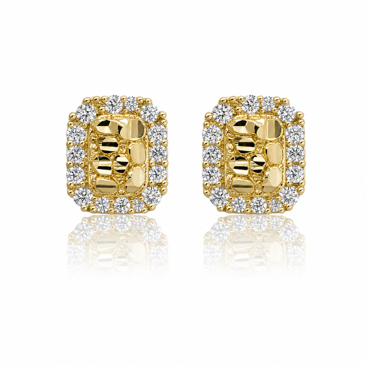 10K Gold Rectangle Nugget CZ Border Earrings (Xs) — 10K real gold jewelry from STF Diamonds, Los Angeles