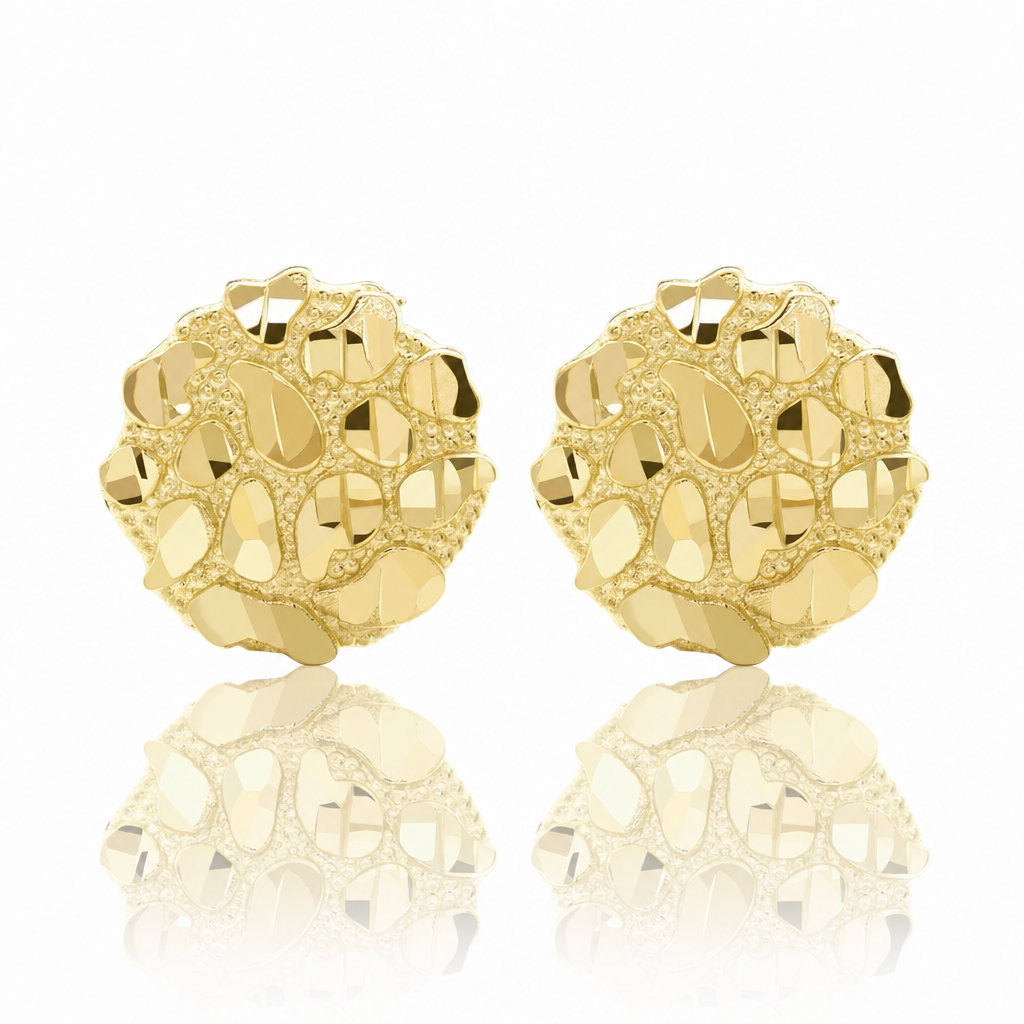 10K Gold Round Nugget Earrings - Large (~18mm) — 10K real gold jewelry from STF Diamonds, Los Angeles