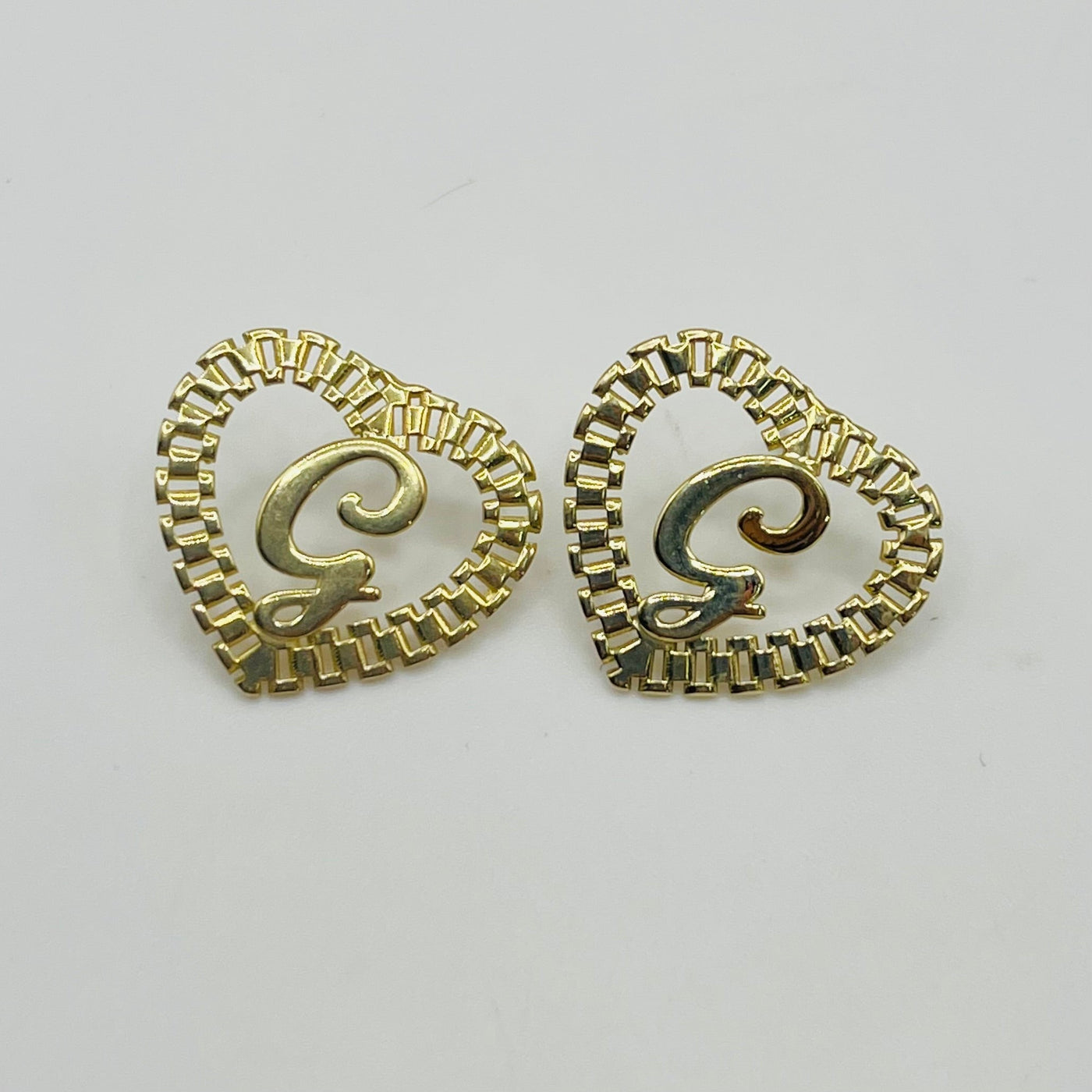 10K Yellow Gold RX Initial Heart Earrings