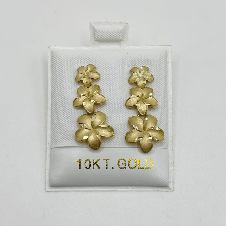 10K Yellow Gold Satin Hibiscus Drop Earrings