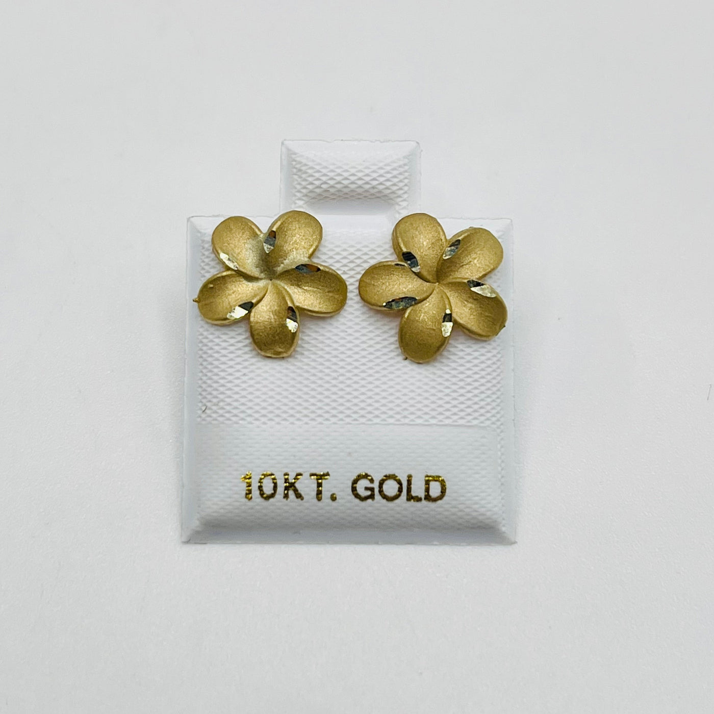 10K Yellow Gold Satin Hibiscus Earrings (M)