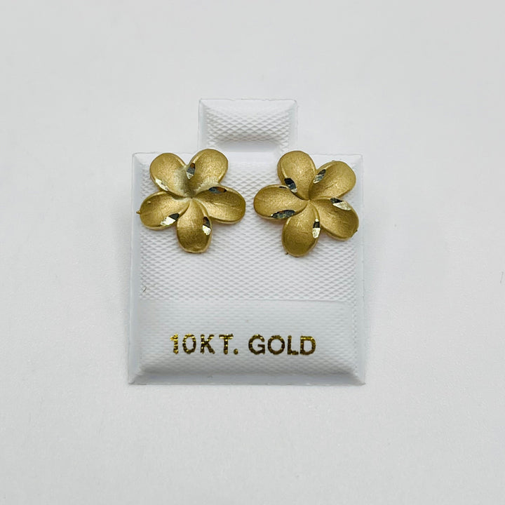 10K Yellow Gold Satin Hibiscus Earrings (M)