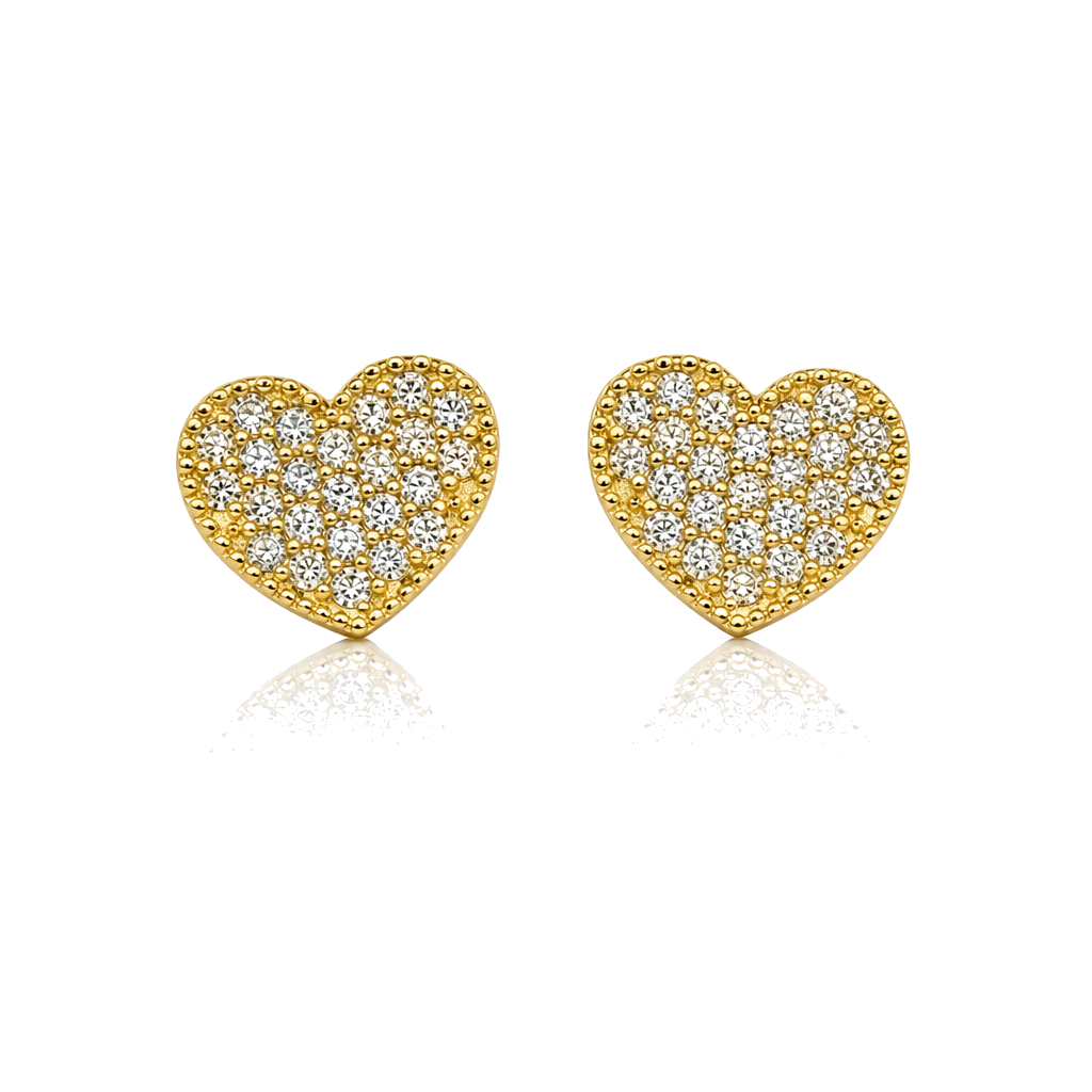 10K Gold Small White Bead Heart CZ Earrings — 10K real gold jewelry from STF Diamonds, Los Angeles