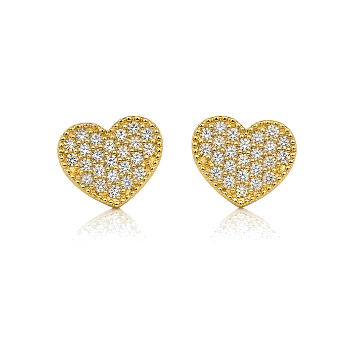 10K Gold Small White Bead Heart CZ Earrings — 10K real gold jewelry from STF Diamonds, Los Angeles