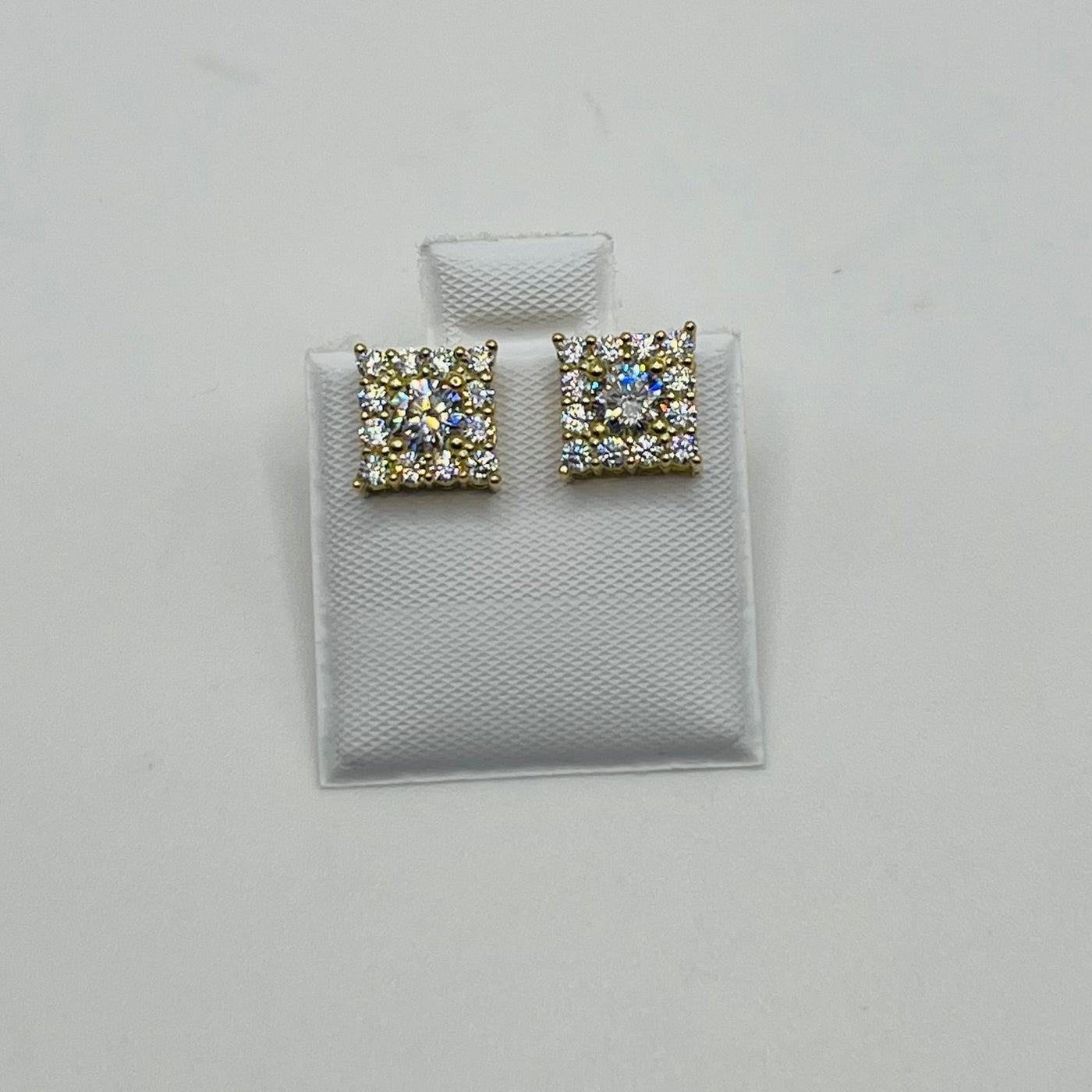 10K Yellow Gold Square CZ Earrings (M)
