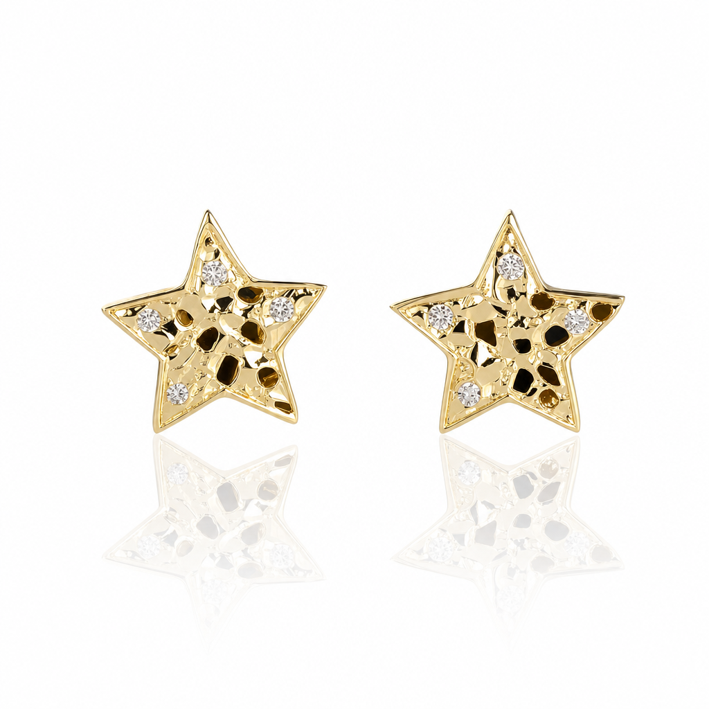 10K Gold Star Nugget Earrings — 10K solid gold jewelry from STF Diamonds, Los Angeles