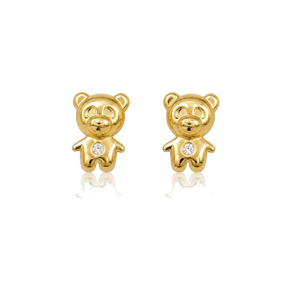 10K Gold Teddy Bear Earrings (Screwback) — 10K real gold jewelry from STF Diamonds, Los Angeles