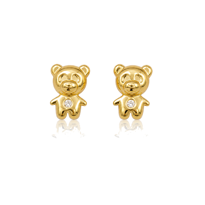 10K Gold Teddy Bear Earrings (Screwback) — 10K real gold jewelry from STF Diamonds, Los Angeles