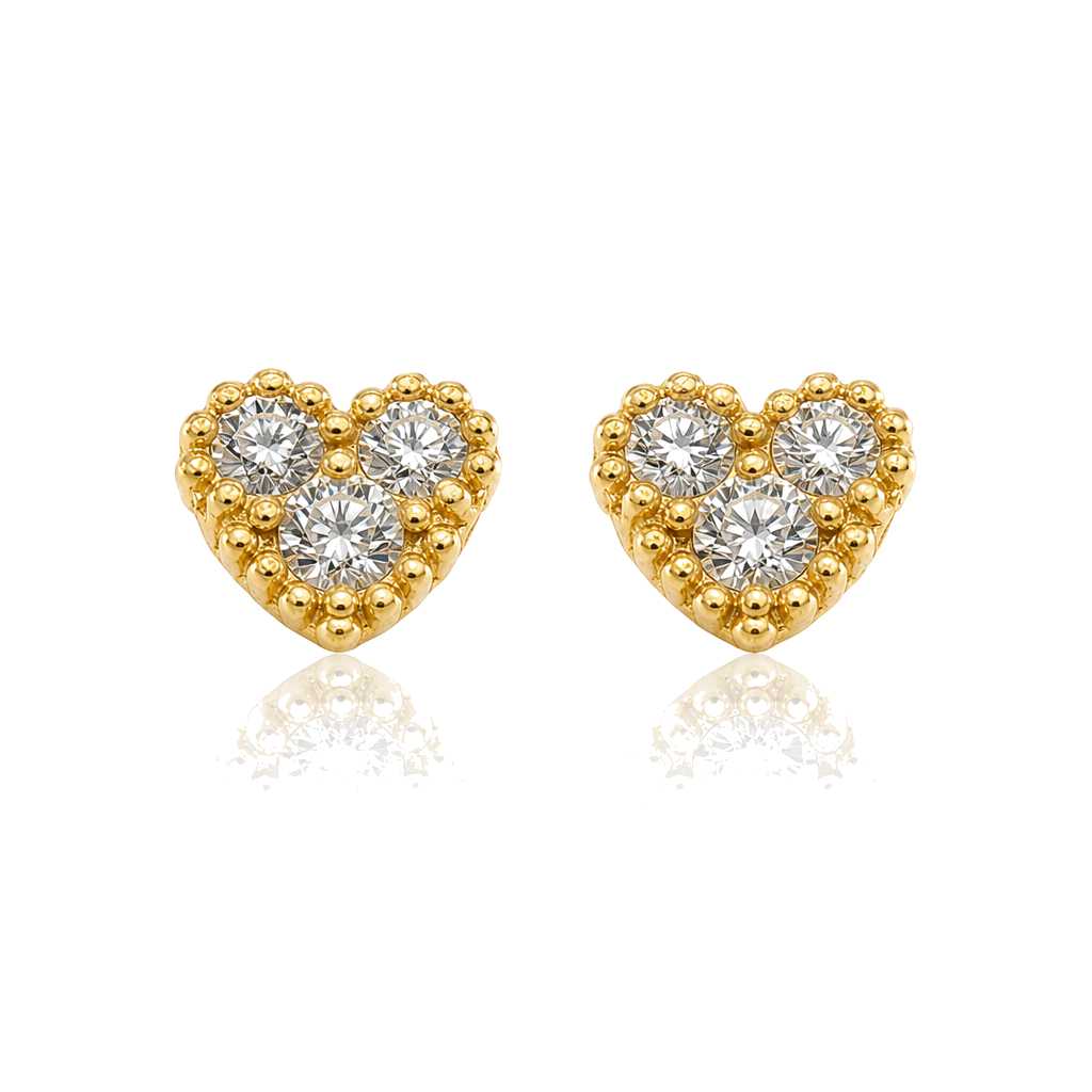 10K Gold Tiny CZ Pure White Heart Earrings (S) — 10K real gold jewelry from STF Diamonds, Los Angeles