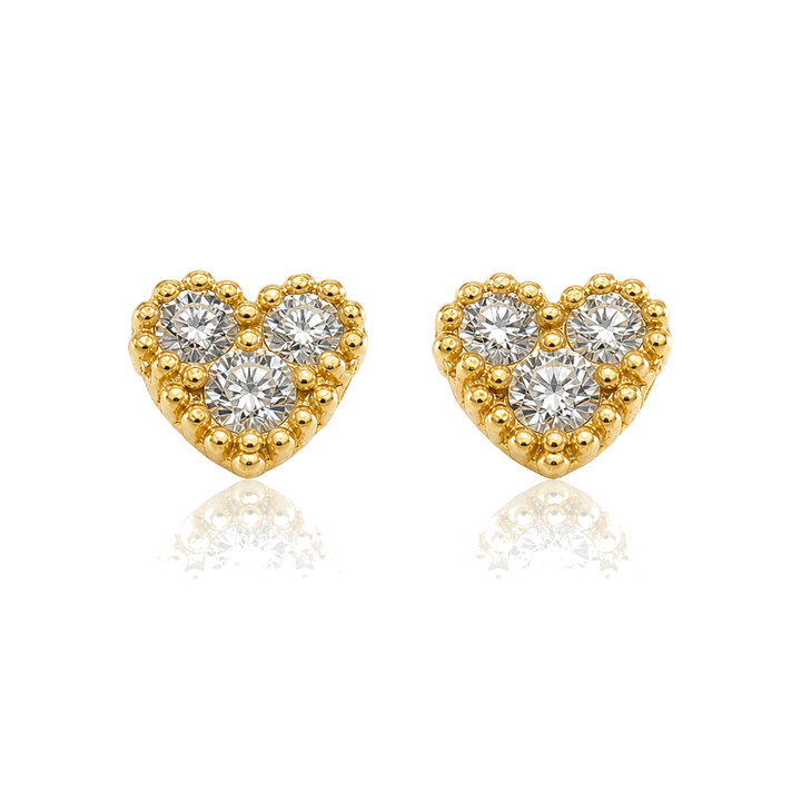 10K Gold Tiny CZ Pure White Heart Earrings (S) — 10K real gold jewelry from STF Diamonds, Los Angeles
