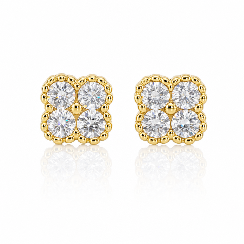 10K Gold Tiny White CZ Clover Earrings (S) — 10K real gold jewelry from STF Diamonds, Los Angeles