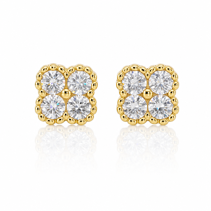 10K Gold Tiny White CZ Clover Earrings (S) — 10K real gold jewelry from STF Diamonds, Los Angeles