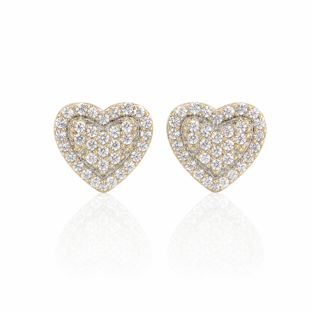 10K Gold Two-Tone Heart CZ Earrings — 10K real gold jewelry from STF Diamonds, Los Angeles